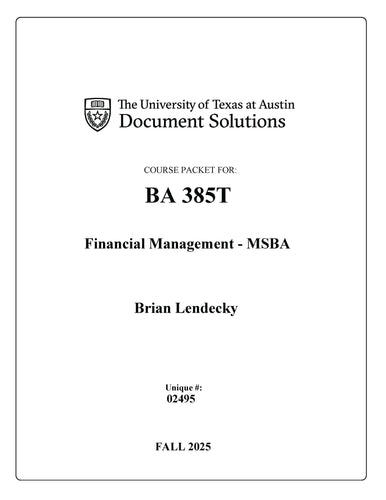 Lendecky BA385T Financial Management-MSBA_FALL2025 Digital Packet