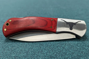 Wood Handled Knife with Laser Etched Longhorn