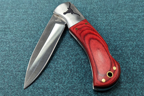 Wood Handled Knife with Laser Etched Longhorn
