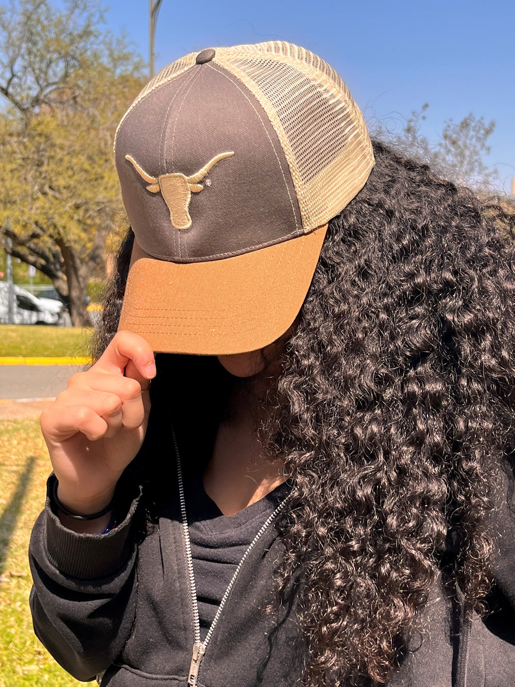 Trucker Cap Brown and Denim with Off White Longhorn Logo