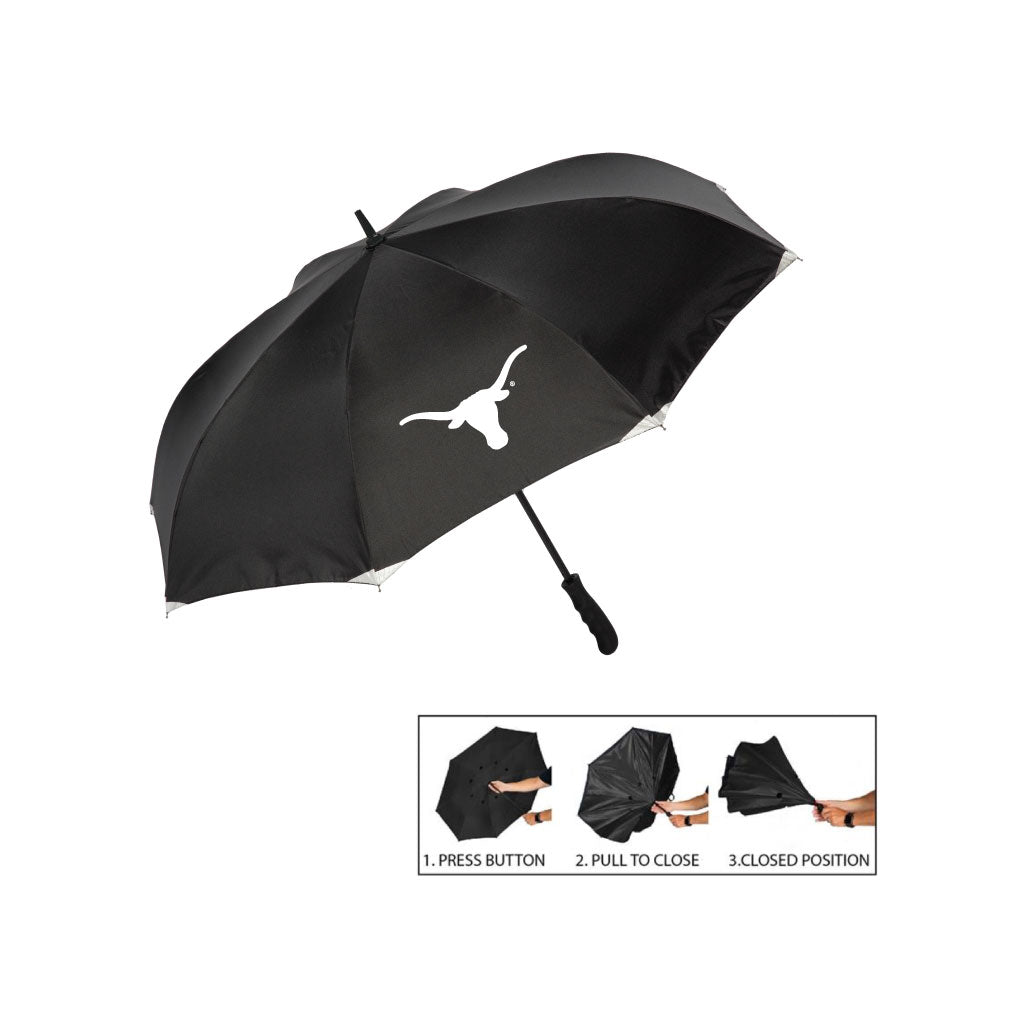 Inverted Reflective Umbrella in black with white Longhorn Silhouette