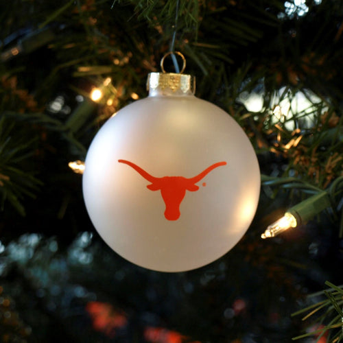 Longhorn White Mist Glass Ball Ornament