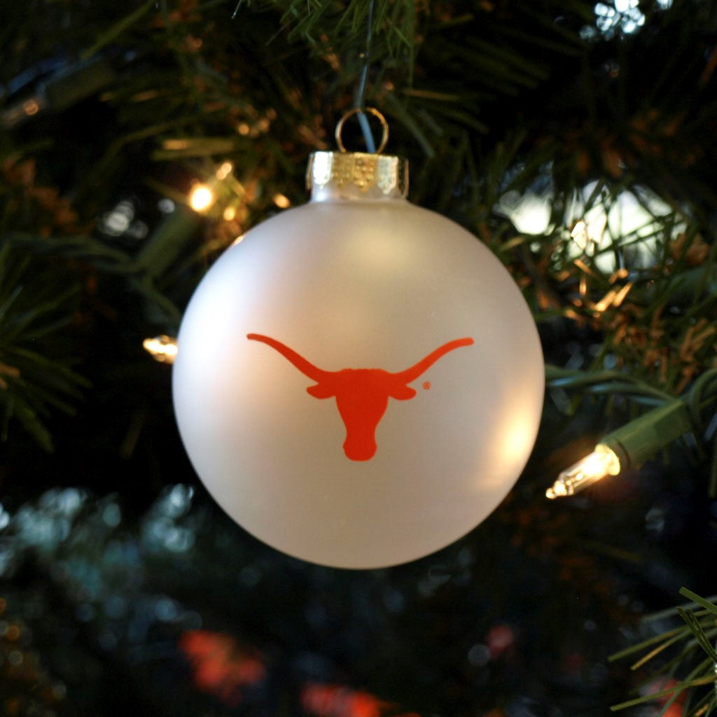 Longhorn White Mist Glass Ball Ornament