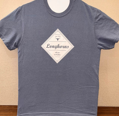 Denim Blue T-Shirt with Longhorns All Gas No Brakes Logo